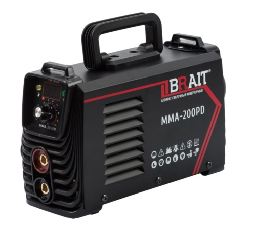 Сварочный инвертор BRAIT MMA-200PD (20-200А, d 1,6-4мм,пластик. панель,защита от перегрева,дисплей)